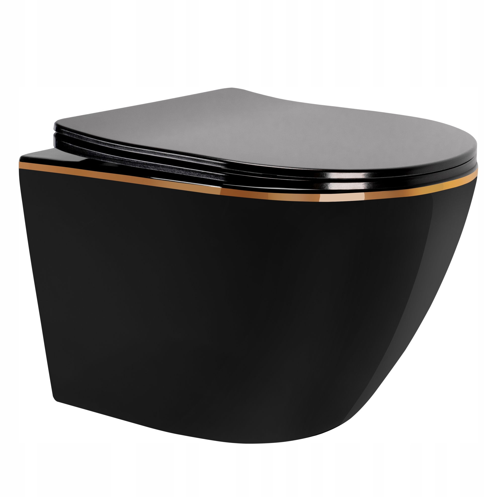 Závesná WC misa Rea Carlo Flat Black Gold Edge